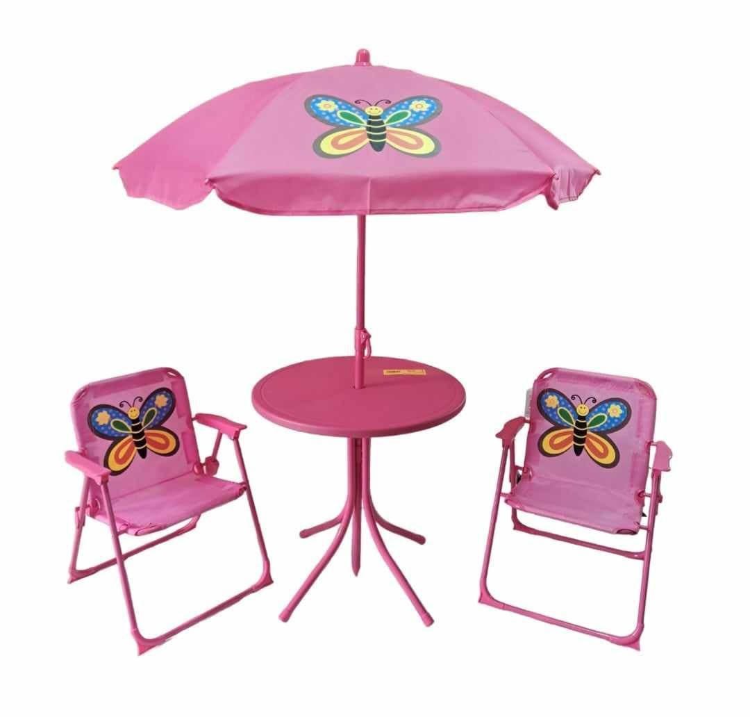 Set Tavolo da Giardino con 2 Sedie Pieghevoli e Ombrellone per Bambini