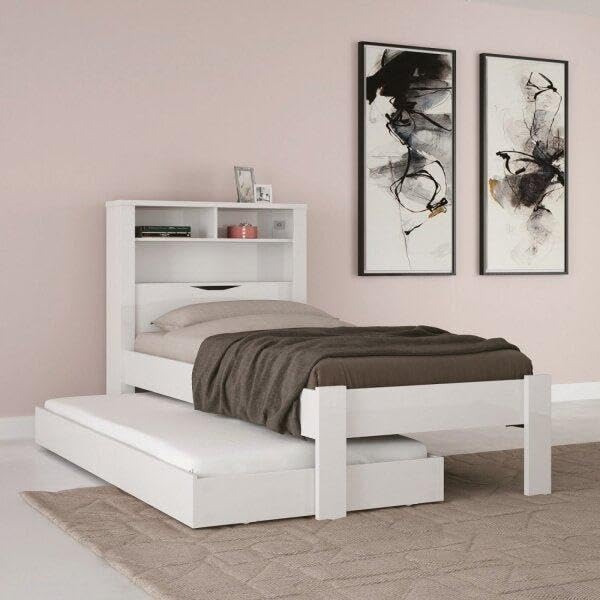 Bicama Solteiro 97,5x215,6cm 3 Nichos com Baú Invicta Santos Andirá Branco