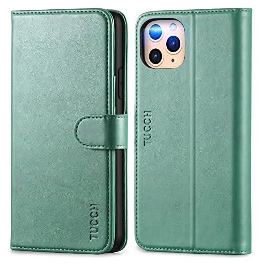 TUCCH iPhone 11 Pro Max plånboksfodral, 11 Pro Max-skal [Automatisk väckningssömn] [TPU stöttåligt skal] RFID skyddande korthållare Kickstnad PU-läderfodral kompatibel med iPhone 11 Pro Max (6,5), Myrtengrön