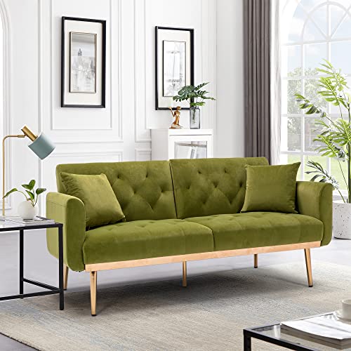 Sofá de diseño suave de 3 plazas, sofá cama convertible de 3 botones, adecuado para una variedad de escenarios como sala de estar, dormitorio Cómodo sentarse y acostarse (terciopelo, verde oliva)