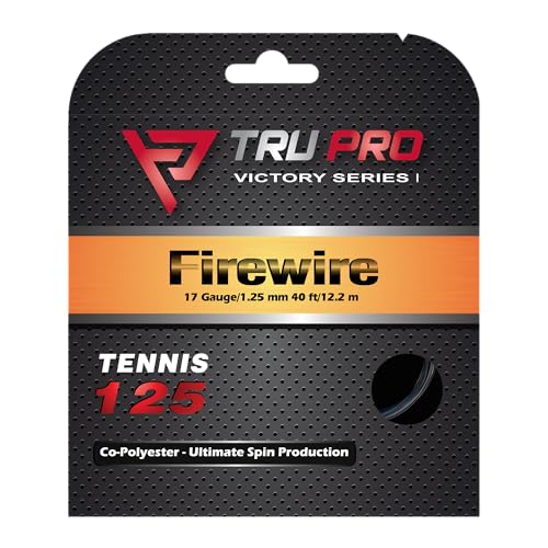 Tier One Sports TRU PRO Firewire - Tennis String Set (Poly): Ultimate Ball Bite (17g (1.25 mm), 12.2 m, Black)