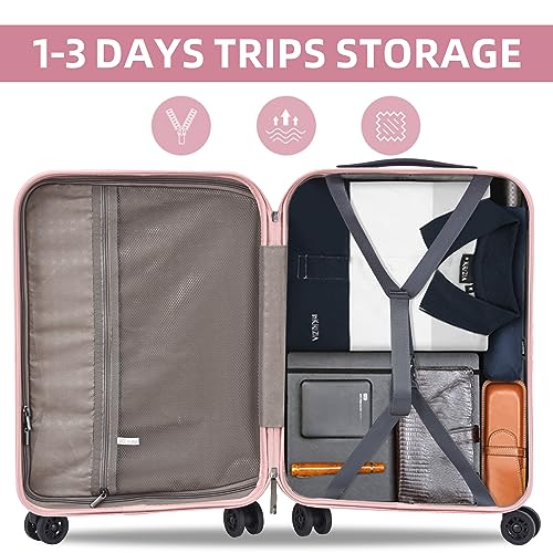 Image of Kaleenie 2 Pieces 19 /29 Luggage Sets, 19 Inch Carry On Luggage with Front Pocket & 29 Inch Side Opening Suitcase, Ligthweight ABS+PC Hardshell, Pink