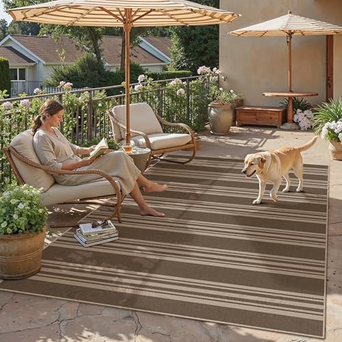 PureCozy Striped Easy Jute 5x7 Area Rugs Brown Washable Outdoor P...