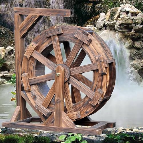 JIAOCKJIAO Fuente de Rueda de Agua de Madera, Fuentes y Cascadas para Exteriores con Soporte, Fuente Vintage Ornamental para Exteriores E Interiores, para Balcones(Dia11.8in/30cm)