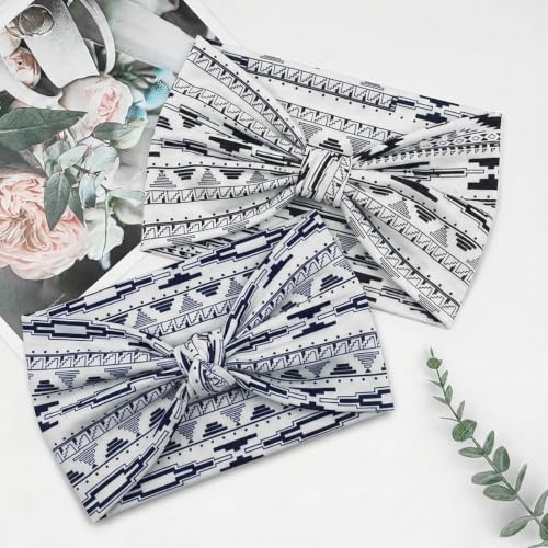 Image of MAYCREATE 2Pcs Cloth Hair Bands for Women Extra Wide Fashion Print Headband for Women Soft Stretchy Head Band for Daily Yoga Sports Party