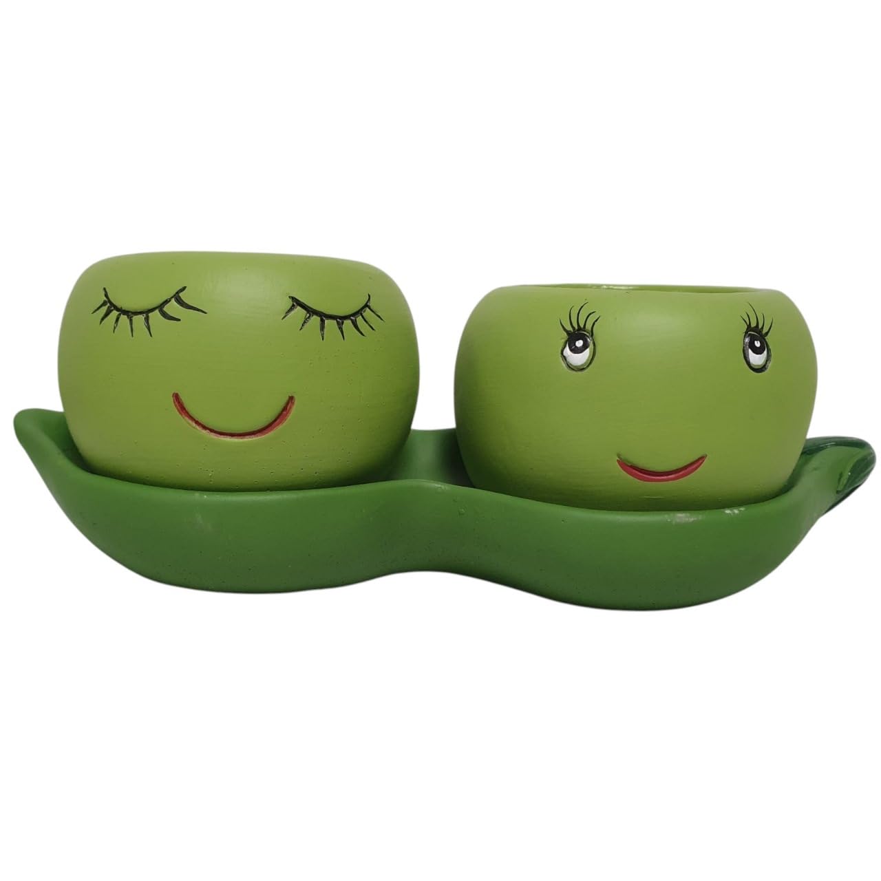 Peas in a Pod Cement Planter Set Distinctive Double Pot with Smiling Face Design Charming Creative Decorative Plant Holder for Succulents Herbs Small Flowers Eye-Catching Quirky Home Office Balcony