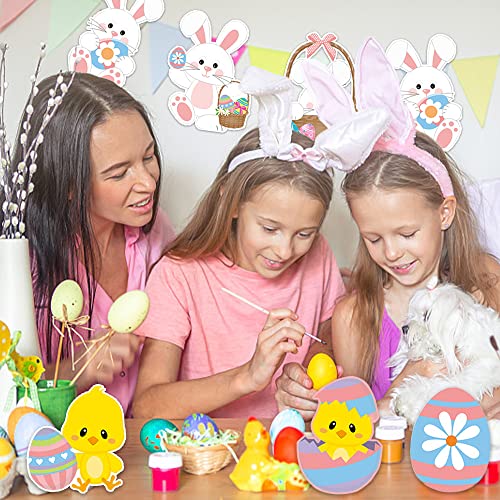 45 Pieces Easter Egg Cutouts Bulletin Board Decoration, Easter Bunny Cutouts Colorful Bunny Cardboard Craft Rabbit Cut-Outs With 100 Glue Point Dots For Easter Party Games Home Wall Decorations #TOP4