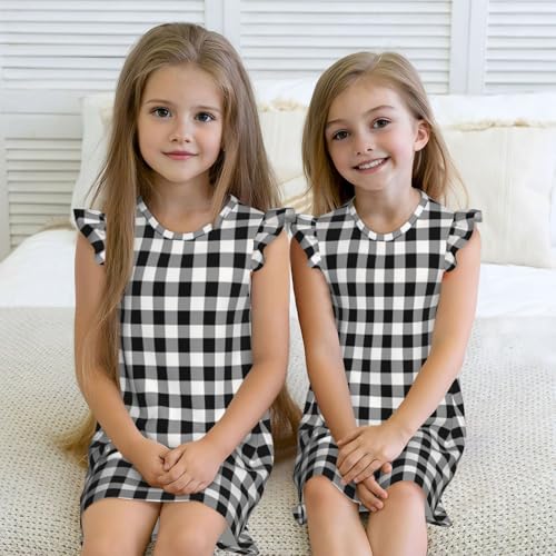 Augenstern Flutter Sleeve Nightgown Gingham-Black-White-Tartan Soft Sleepwear Nightdress4