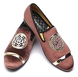 XQWFH Mens Velvet Loafers with Gold Chain for Wedding Party Penny Slip-On Glitter Fashion Prom Shoes (Brown)