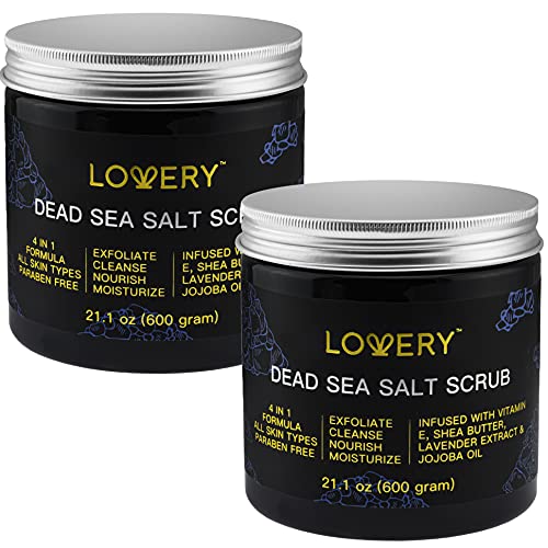 Dead Sea Salt Scrub, Handmade Exfoliating Salt Scrub for Women & Men with Vitamin E, Shea Butter, Jojoba, Lavender Oil, Ultra Moisturizing Body Scrub for Gentle Skin Exfoliation, 2Pc