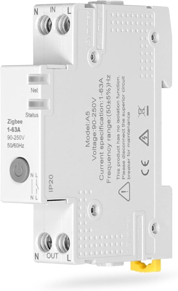 Tuya Zigbee Smart Circuit Breaker 63A Electricity APP Control Fireproof Retardant with Alexa Overcurrent Overvoltage Undervoltage Alerts Remote Real Power Consumption Relay Status Settings