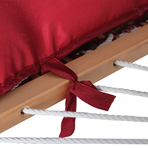 Image of Lazy Daze Hammocks 2 Person Hammock with 12FT Stand for Outside, Quilted Double Hammock with Detachable Pillow, Balance Strap & Carrying Bag Included, 450lbs Capacity, Red Stripes