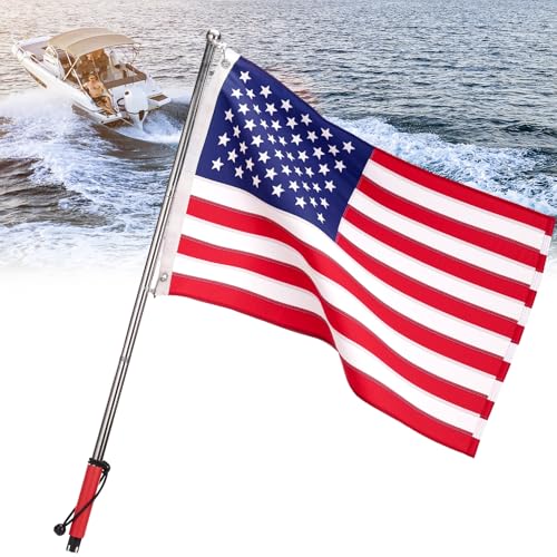 KEMIMOTO Boat Flag Pole with Boat Rod Holder Mount 4ft Aluminum Golf Cart Flag Holder Bungee Retainer EVA Foam Grip for Flag 2.5ft x 4ft /24x36 /20x30 /16x24 /12x18 (NO FLAG)