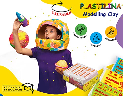 Image of Jovi Plastilina White Non-Drying Modelling Clay for Art & Craft Pack of 6 Bars - 50gms Each Non-Toxic Gluten Free Fine Motor Skills, Moulding, Pottery Sculpting Project Work with Dough