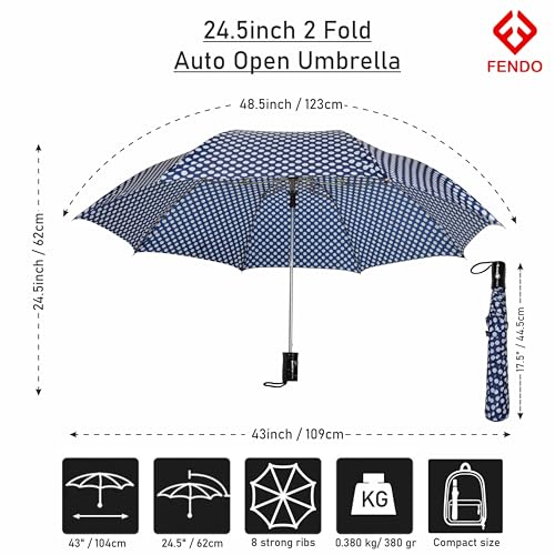 Image of Fendo 24.5 Inch 2 Fold Umbrella for Men & Women | Windproof & Waterproof Umbrella | Foldable Travel Umbrellas with Strong Frame | Ideal for Everyday Use