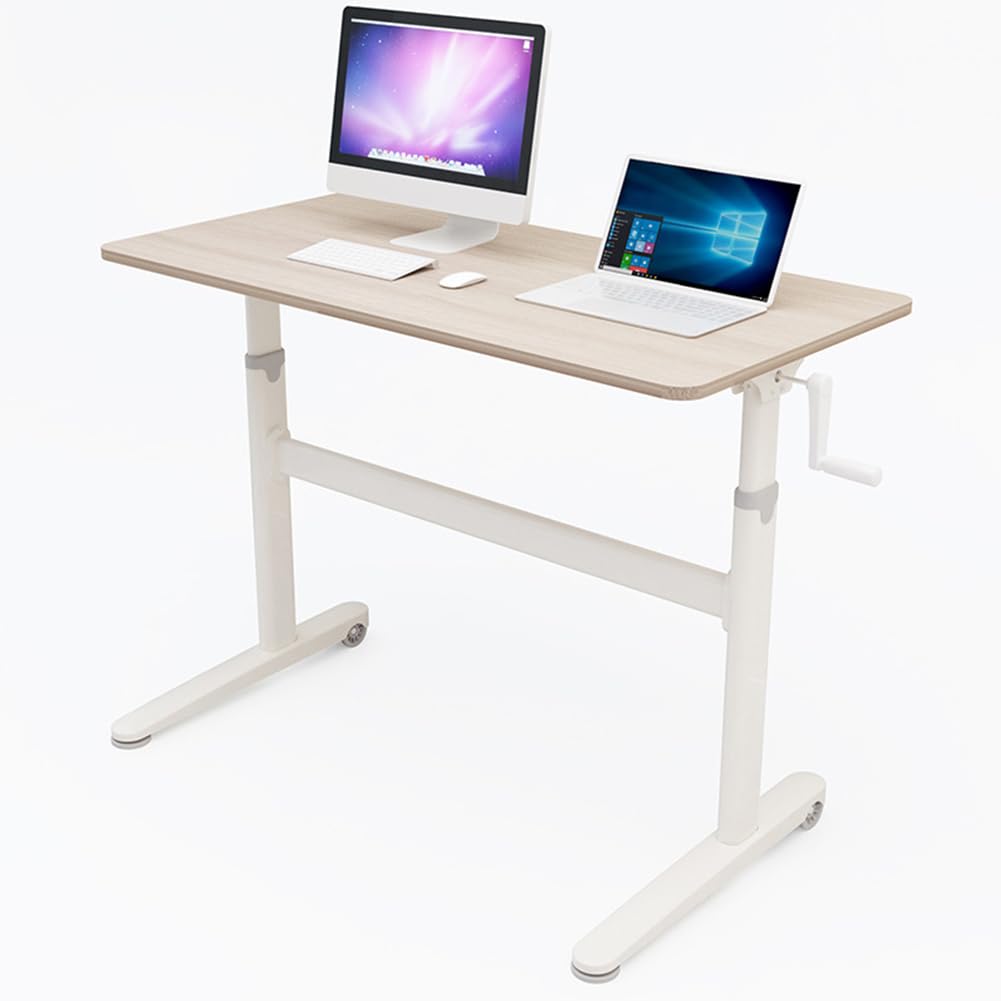 MYUYEE Standing Desk, Adjustable Height- Crank Mobile Standing Desk Sit Stand Desk Frame & Top, Stand Up Desk On Wheels (B)