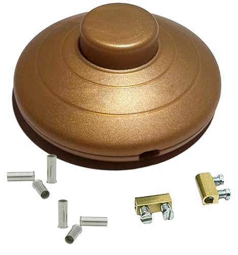 Fußtretschalter Gold AN/AUS für Steh- und Tischleuchten – Ø 70mm, 250V, 350W mit Aderendhülsen
