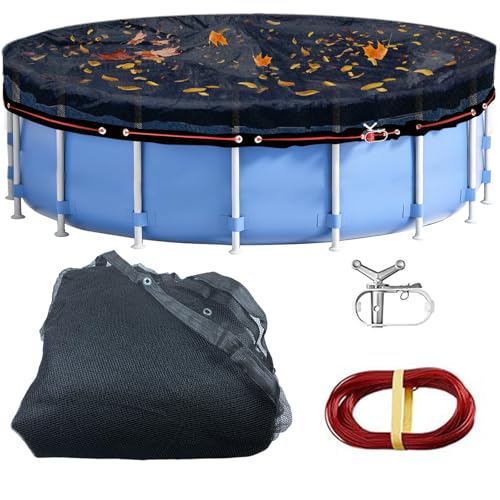 33.5FT Leaf Net Pool Cover for 30 Ft Round Above Ground, Durable Black Mesh Swimming Pool Leaf Net Cover with Winch and Cable for Leaves and Debris, Tear Resistant, UV Resistant, and Reatherproof