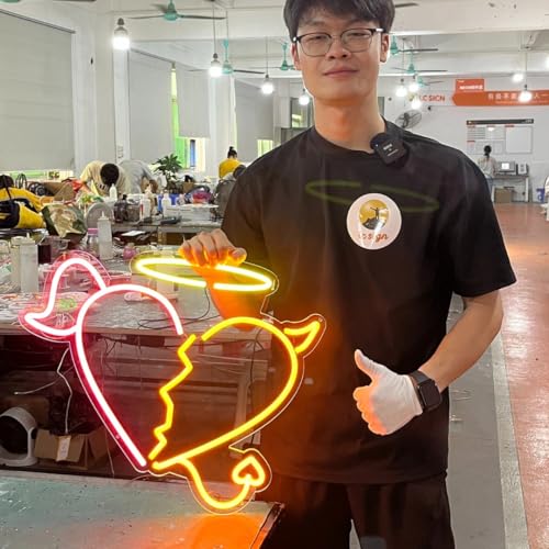 TONYLCSIGN Custom Neon Sign, Angel and Devil Heart LED Neon Light - Personalized Aesthetic Neon Sign for Wall Decor, Wedding Decoration, Bedroom, Gaming Room - Dimmable Duality Vibe Light, Custom Gifts for Teen Girls