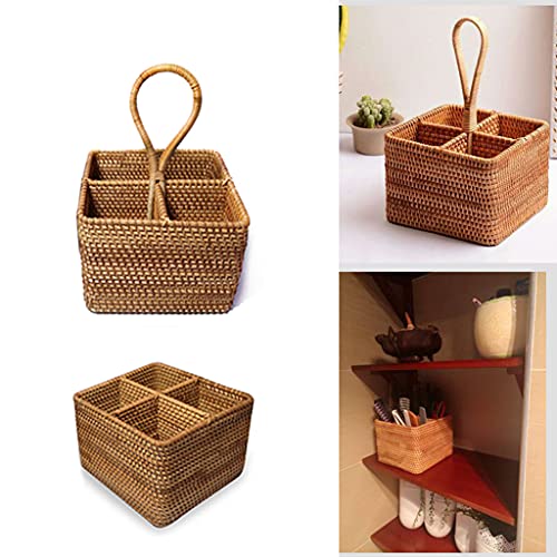 Panier rangement carré tissé main 4 compartiments pour bureau
