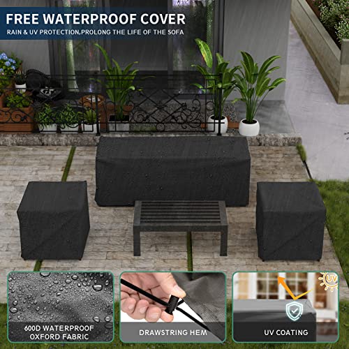 Amopatio Aluminum Patio Furniture Set, 6 Pieces Modern Patio Conversation Sets, Outdoor Sectional Metal Sofa With Cushion And Coffee Table For Balcony, Garden, Dark Grey (Included Waterproof Covers) #TOP4
