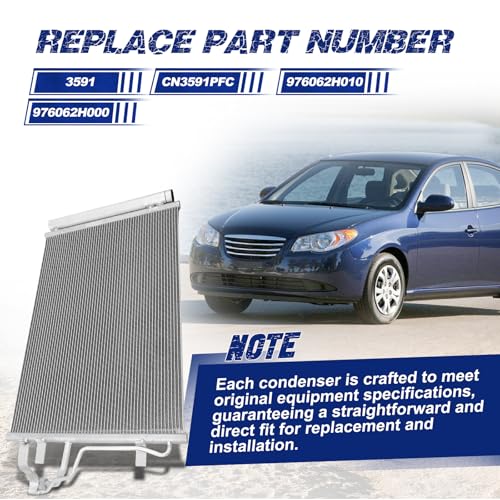Image of Air Conditioning A /C Condenser Compatible with Hyundai Elantra 2007-2010# 3591, CN3591PFC, 976062H010, 976062H000