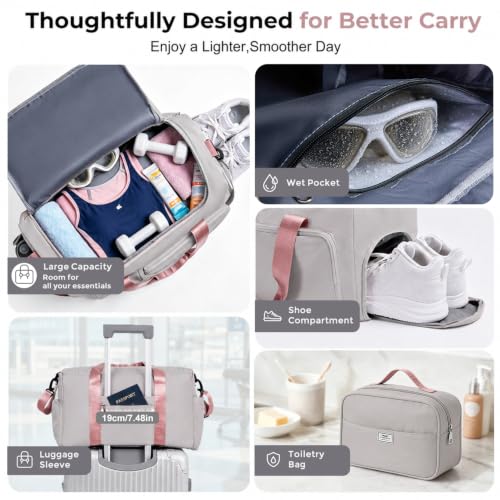 Image of FIORETTO Women's Gym Duffle Bag with Shoes Compartment, 30L Capacity, Ideal for Travel, Gym, Sports, Duffel, Weekender