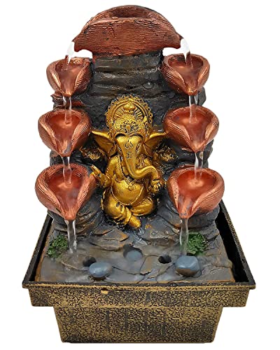 Image of GTC Beautiful Lord Ganesha Mini Waterfall Fountain Show with Electric Water Pump for Home Decoration for Diwali Birthday Anniversary showpiece (1737)