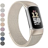 Vanjua for Fitbit Charge 6 Bands Women Men, Stainless Steel Metal Mesh Loop Adjustable Wristband Replacement Strap Compatible with Fitbit Charge 6 Fitness Tracker (Champagne Gold)