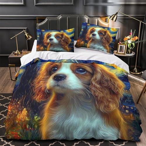 Housse de couette 140x200 chiot cavalier microfibre hypoallergénique lit 1 place