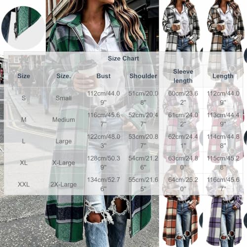 Aymnlox Womens Long Plaid Shacket Jacket Full Zip Fall Casual Trench Coat - image 5