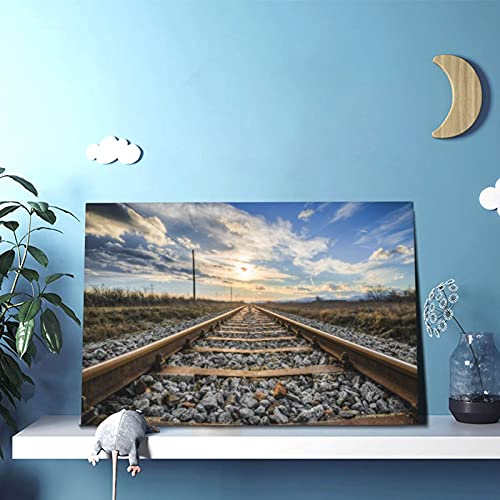 Duilly Canvas Print Wall Art Paintings Steam Engine Train On Railroad Track Wall Decor Pictures For Living Room Bedroom Home Office Decor Framed 12''X18'' #TOP5