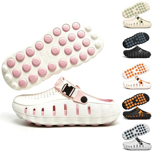 Fashion Garden Clogs for Kids Foam Runners Cloud Slides Boys Indoor Outdoor Non Slip Pillows Sandals Girl Classic Beach Shoes Big Little Kid(White Pink/34-35)