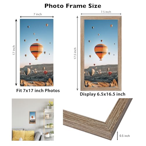 Image of JCJMY 7x17 Picture Frame Rustic Brown for Poster Photo Picture, Horizontal and Vertical Formats for Wall Hanging, 7 x 17 Wall Gallery Poster Photo Frame for 7 by 17 Photos Posters, Rustic Brown