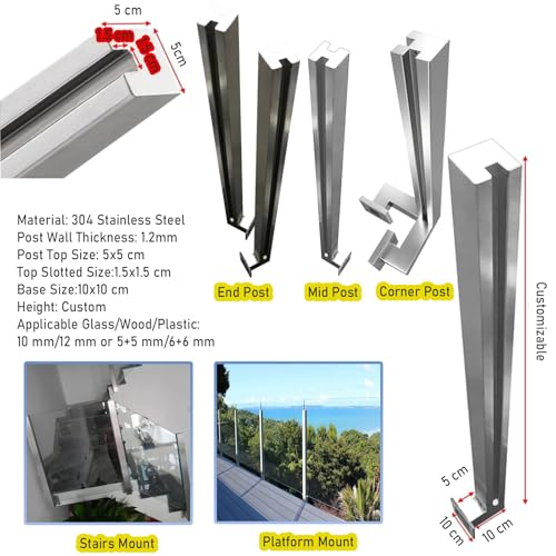 Poteau de balustrade en verre pour terrasse extérieure avec support - 3