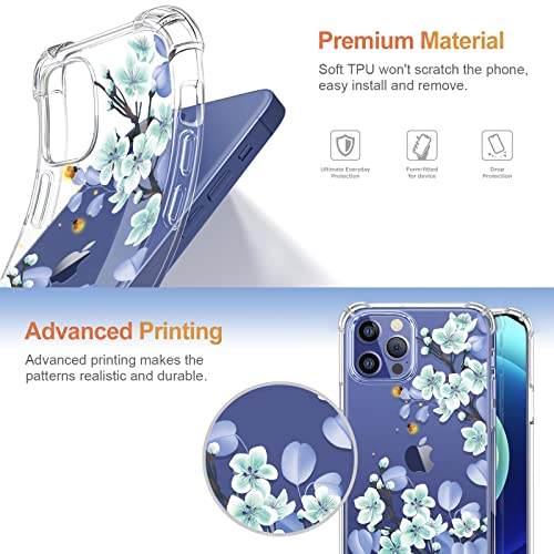 [5-In-1] Roseparrot Iphone 12 Pro Max Case With Screen Protector + Ring Holder + Waterproof Pouch, Clear With Floral Pattern Design, Soft&Flexible Protective Cover (Fireflies) #TOP3
