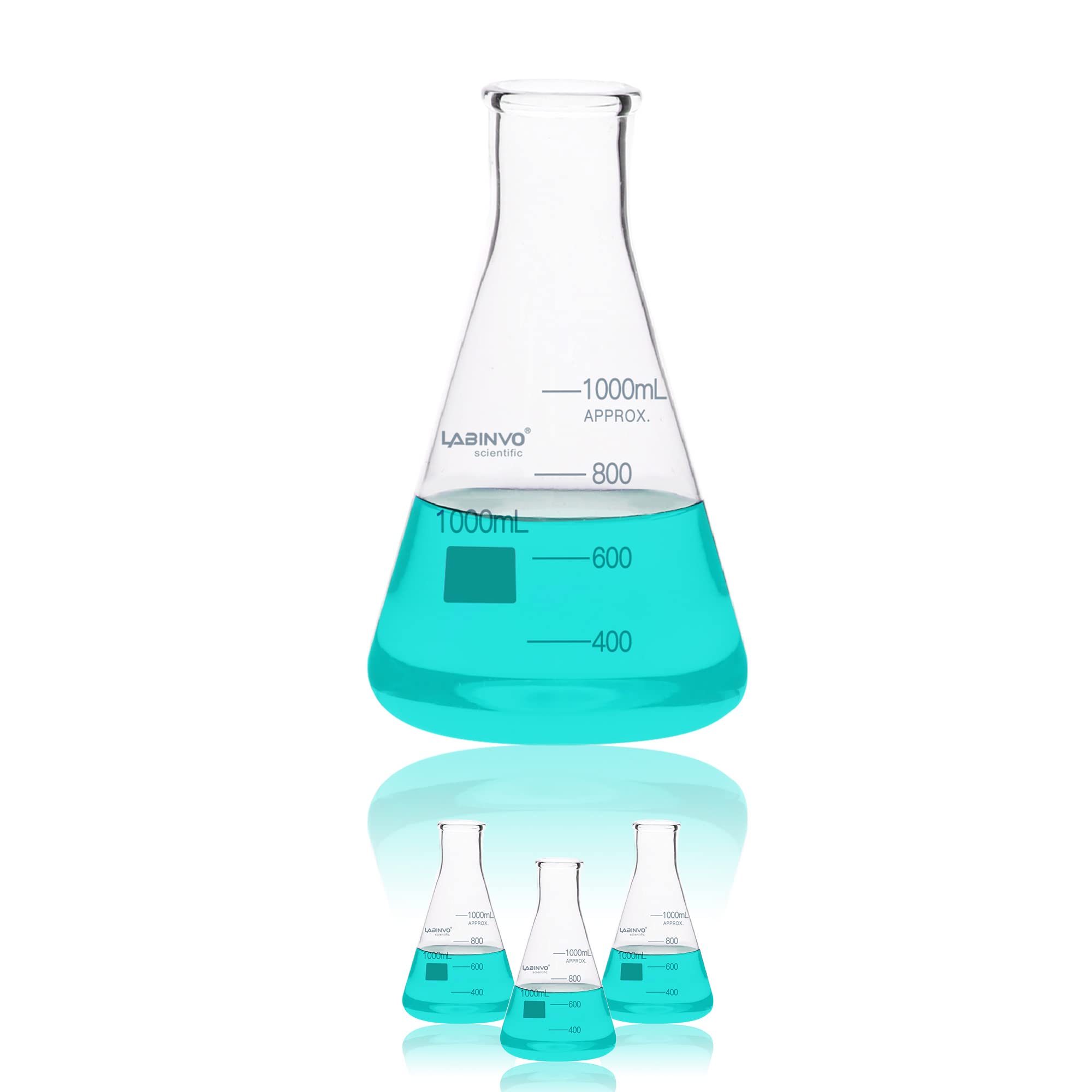 Bocca stretta graduata vetro Erlenmeyer Flask, con marcatura punto, 3pcs di Vol.1000ml, 3.3 vetro borosilicato, IN-EFN1000