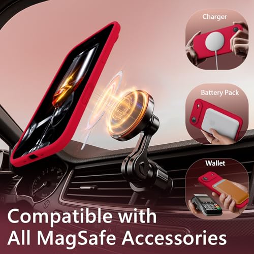 Image of FireNova Magnetic for iPhone Air Case, Compatible with MagSafe, [Integrated Silicone Camera Control Button] [Camera Protection] Microfiber Lining Phone Case for iPhone 17 Air, 6.5 inch, Deep Red