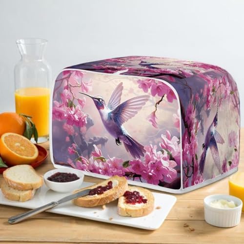 Image of Talayituse Hummingbird Cherry Blossom Toaster Covers - 2 Slice Wide Slot Bread Machine Covers for Durable Toaster Dust Protection in Kitchen