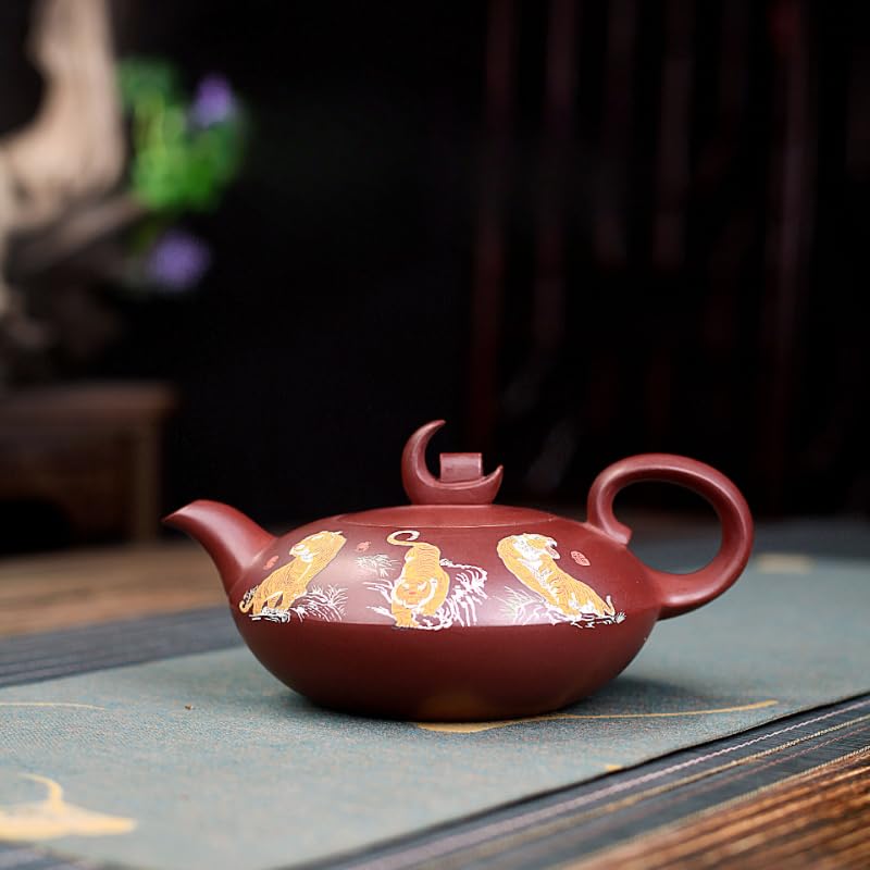Théière en céramique Chinoise 320 ML, théière en Argile Violette, poterie Artisanale en Terre Crue Violette et Rouge avec Filtre, Service à thé Zisha.