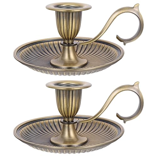 BESPORTBLE 2Pcs Retro Taper Candle Holder, Vintage Candlestick Holders with Handle Candlelight Stand for Halloween Christmas Decoration