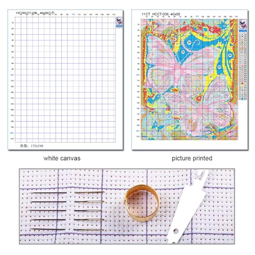 Image of Redxing Stamped Cross Stitch Kits Full Range of Embroidery Starter Kits- Needlepoint Counted Cross Stitch Kits for Beginner Adults 11CT Printed Embroidery Kit-Owl Moon 16x20 inch