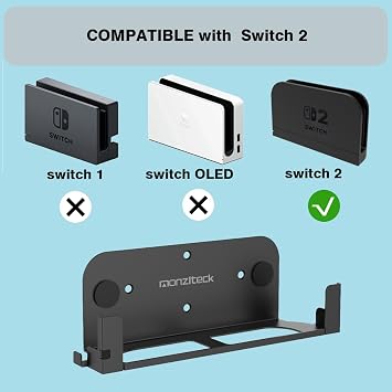 Monzlteck Wall Mount Bracket for Switch 2 Dock, Left Side TV Mount, Metal Construction, Space-Saving Design