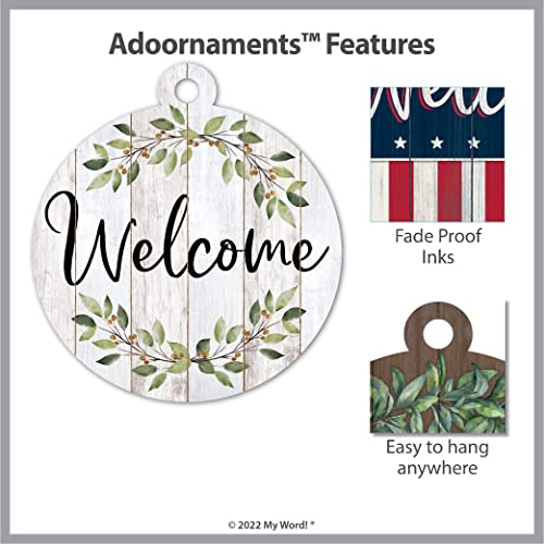 My Word! Large 21" Welcome Cream W/ Sprigs Welcome Sign For Front Door / Front Door Hanger Sign / Welcome Wreath For Front Door, Wall Or Porch Decorations-Indoor Outdoor Decorative Farmhouse Rustic Front Door Decor / Hanging Door Decoration #TOP2