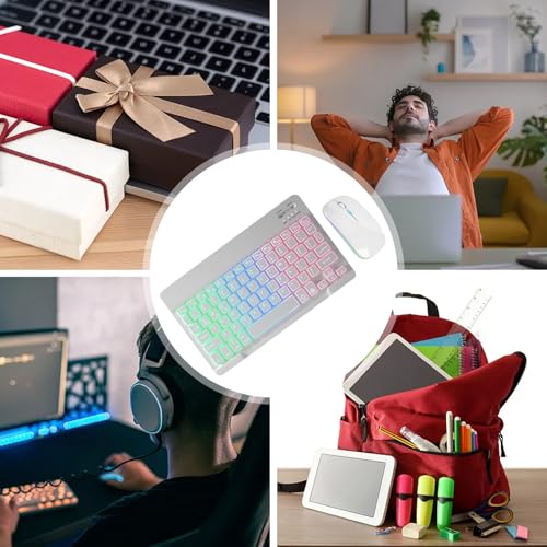 Teclado y ratón inalámbrico silencioso con iluminación de 7 colores para ordenador y portátil 4