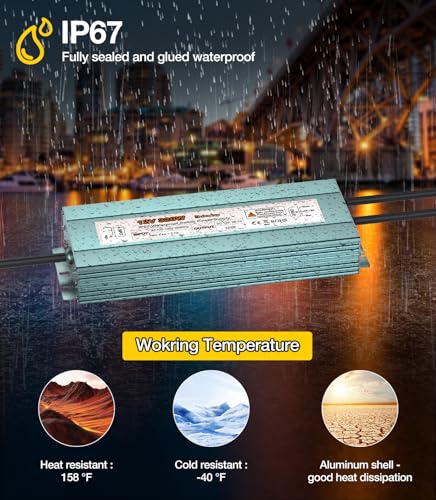Image of 300W LED Driver 12V DC Transformer, IP67 Waterproof Low Voltage Power Converter with 3-Prong US Plug for Outdoor & Indoor LED Lights, Computer Projects