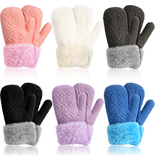 6 Pairs Winter Mitten Gloves for Kids Toddler Warm Fleece Lined Thick Thermal Gloves Full Fingers Knitted Gloves for Girls Boys