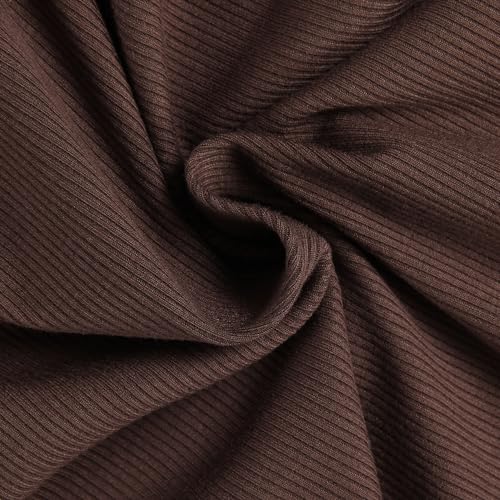 PALINDA Women's Ribbed V Neck Slim Fitted T Shirts Basic Solid Long Sleeve Layering Tee Tops (Brown M)