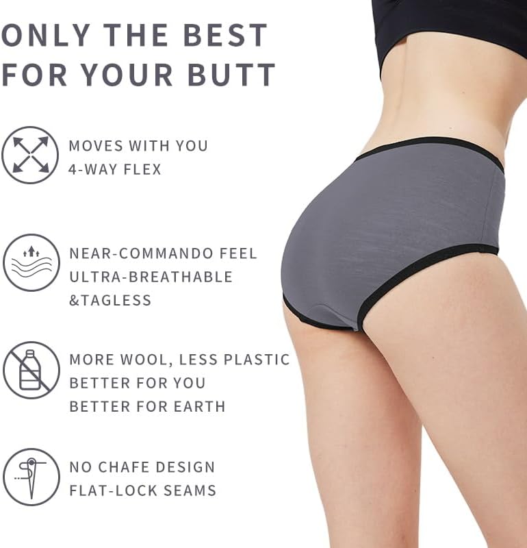 Women's Merino Wool briefs High-waisted Underwear，Low-rise Soft Breathable Panties -Hiking & Outdoor Friendly - Image 3