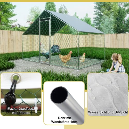 Recinto para gallineros, 3 x 2 x 2 m, metal galvanizado, con techo de polietileno impermeable y cerradura de seguridad, para gallinas, conejos, patos, aves de corral en el jardín